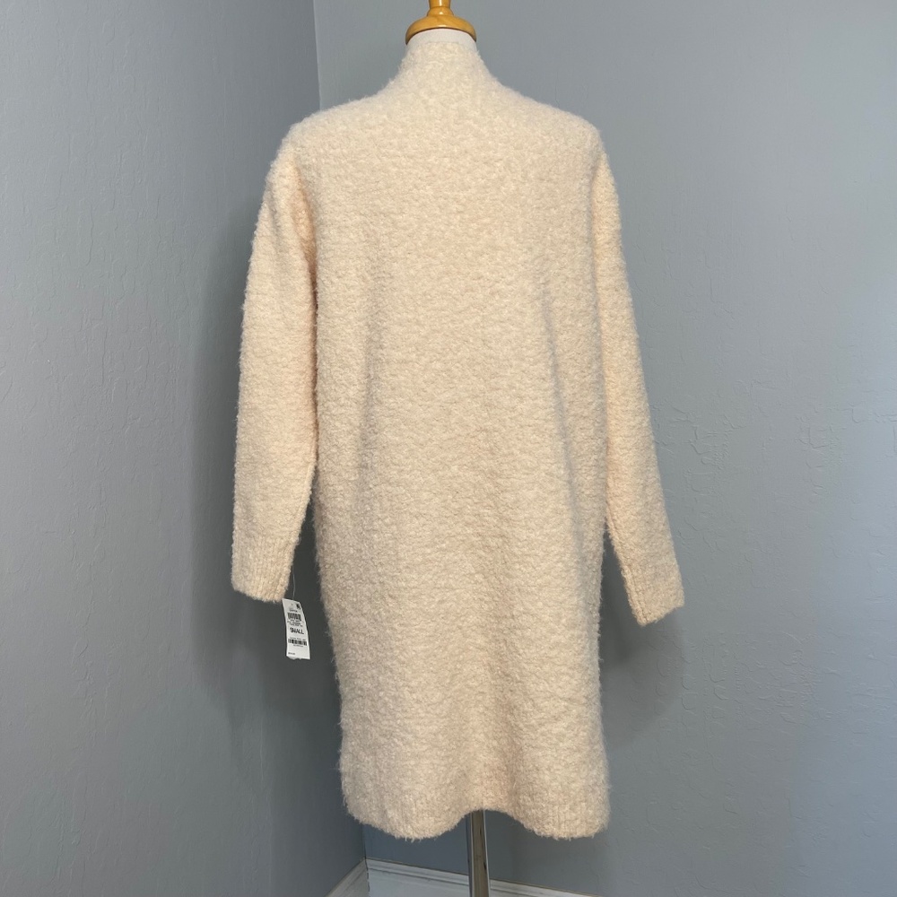 Bohemian  Boucle long, open-front duster cardigan, in PASTEL ROSE TAN size S - Picture 3 of 13